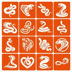 Набір трафаретів для біо-тату "Змії" Snakes-simple-16, 6х6 см 16 простих трафаретів