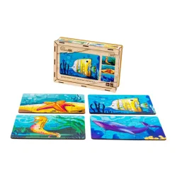 Дитячий дерев'яний пазл Морські жителі 4 в 1 Puz-57896, 80 елементів