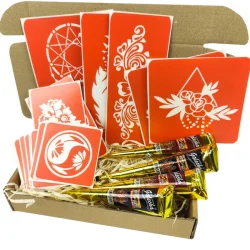 Набір кольорової хни з трафаретами для біо-тату №6 color-henna-set-06