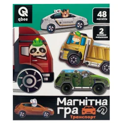 Дитяча магнітна гра "Транспорт" QB600-002, 48 магнітів, 2 основи-машинки