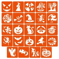 Набір трафаретів для біо-тату "Хелловін №2" Hallowween-2-24, 24 трафарети 6х6 см
