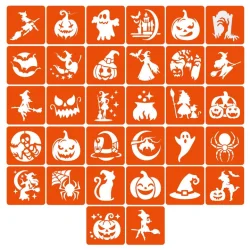 Набір трафаретів для біо-тату "Хелловін №3" hallowween-3-32, 32 трафарети 6х6 см