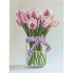 Алмазна мозаїка "Тюльпани у вазі" DM3001 з мольбертом 17x22.5 см