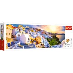 Пазли - (1000 елм. Панорама) - "Захід сонця над Санторні"