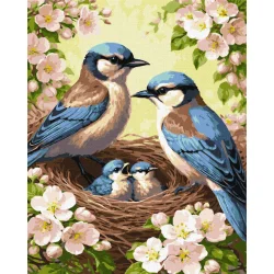 Картина за номерами "Сім'я синиць у цвіті" KHO6941, 40х50 см