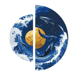 Картина за номерами "Танець китів біля  золотої планети" OSR1002 з фарбами металік 67х67 см