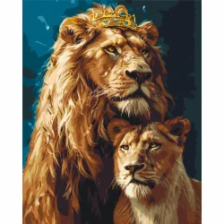 Картина за номерами "Король лев і левиця" LW0320 з фарбами металік 40х50 см