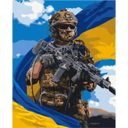Картина за номерами "Воїн ЗСУ з прапором" LW3268, 40х50 см