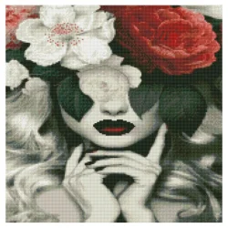 Алмазна мозаїка "Дівчина з квітами" Strateg GA0013 50х50 см
