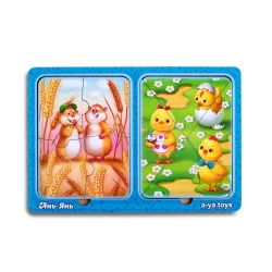 Дерев'яний пазл-вкладиш "Хом'яки та курчата" Ubumblebees (ПСД183) PSD183 в рамці