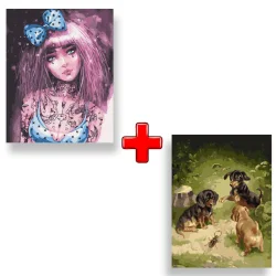 Набір картин за номерами 2 в 1 "Бездоннта очі" 40х50 KHO4998 та  "Ігри цуценят" 30х40 KHO4363