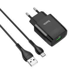 Мережевий зарядний пристрій HOCO C72Q Glorious single port QC3.0 charger set(Micro) 18W Black