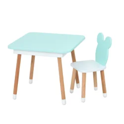 Столик зі стільцем "Ведмедик" 07-025B-BOX з ящиком, бірюзовий