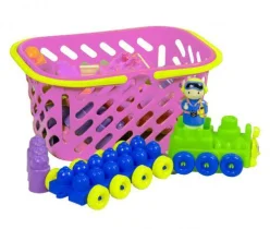 Конструктор з поїздом, 43 дет (в рожевій кошику)