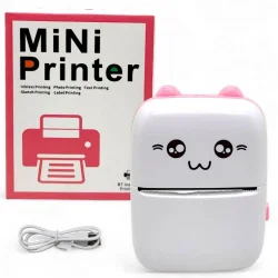 Термопринтер "Котик", Bluetooth, USB-кабель, термопапір,1 рулон (біло-рожевий)