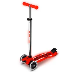 Самокат MICRO серії "Maxi Deluxe Glow LED Plus" - ЧЕРВОНА АУРА (до 50 kg, триколісний, світло)