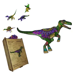 Пазл дерев'яний Динозавр Велоцираптор, А5, Картонна коробка