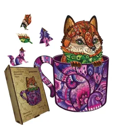 Пазл дерев'яний Лисичка в чашечці, А5, Картонна коробка