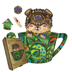 Пазл дерев'яний Цуценя в чашечці, А5, Картонна коробка