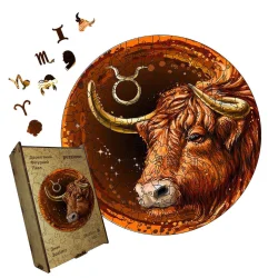 Пазл дерев'яний Знак Зодіаку Телець, А5, Картонна коробка