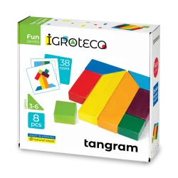 Дерев'яна головоломка Танграм із завданнями