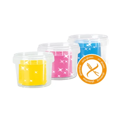 Незасихаюча маса для ліплення - ЄДИНОРOГИ (3 кольори з блискітками, в пластикових баночках, аксесуари)