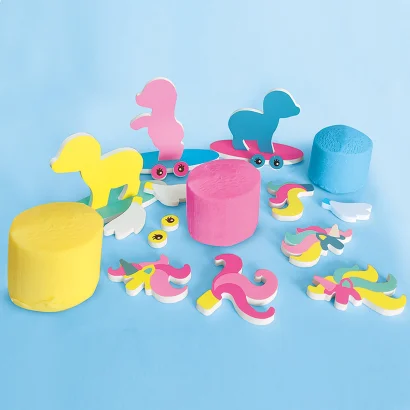 Незасихаюча маса для ліплення - ЄДИНОРOГИ (3 кольори з блискітками, в пластикових баночках, аксесуари)