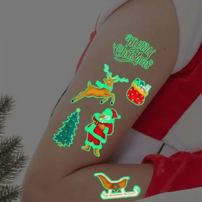 Набір тимчасових тату "Різдво №2" kids-tatto-set10-2-christmass, що світяться, 12 х 7 см  