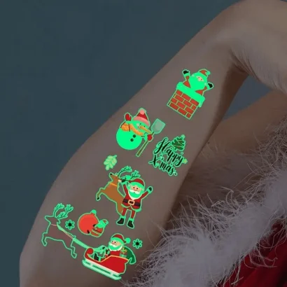 Набір тимчасових тату "Різдво №2" kids-tatto-set10-2-christmass, що світяться, 12 х 7 см  