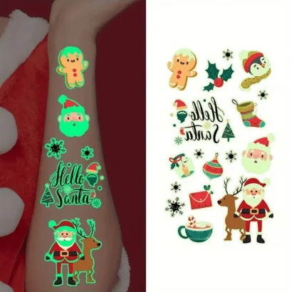 Набір тимчасових тату "Різдво №2" kids-tatto-set10-2-christmass, що світяться, 12 х 7 см  