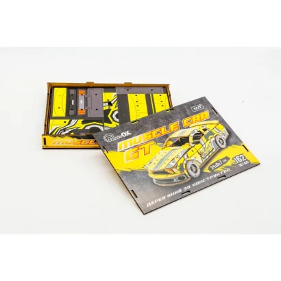 Дерев'яний 3D конструктор "Muscle car GT" Puz-00638, 162 деталі, жовтий                                                    