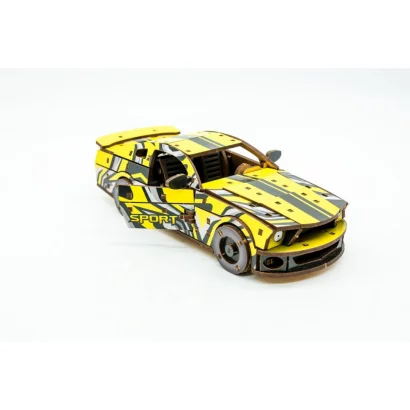 Дерев'яний 3D конструктор "Muscle car GT" Puz-00638, 162 деталі, жовтий                                                    