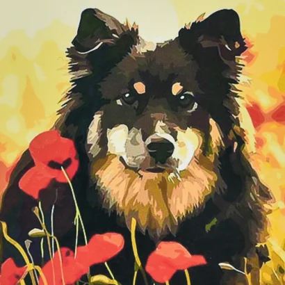 Алмазна мозаїка "Песик у маковому полі" HEE13812 30х30 см 