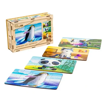 Дитячий дерев'яний пазл Тварини 4 в 1 Puz-10369, 80 елементів