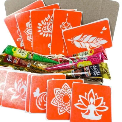 Набір кольорової хни з трафаретами для біо-тату №4 color-henna-set-04