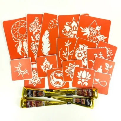 Набір кольорової хни з трафаретами для біо-тату №6 color-henna-set-06