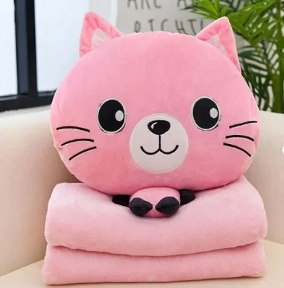 Дитяча м'яка іграшка "Кішечка" L1128(Pink) іграшка з пледом, розмір 40 см