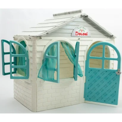 Ігровий Будиночок зі шторками Doloni Toys 02550/15 Біло-Бірюзовий