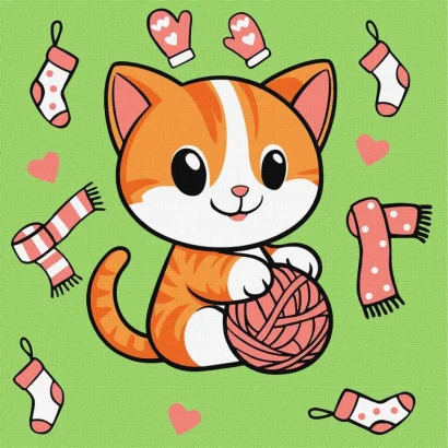 Картина за номерами "Котик і клубочок (картина №1)" &copy;art_selena_ua KHO1233, 25х25 см