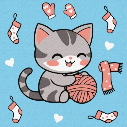 Картина за номерами "Котик і клубочок (картина №2)" &copy;art_selena_ua KHO1234, 25х25 см