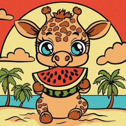 Картина за номерами "Жираф і кавун" &copy;art_selena_ua KHO1241, 25х25 см