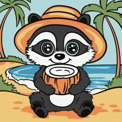 Картина за номерами "Єнот і кокос" &copy;art_selena_ua KHO1242, 25х25 см