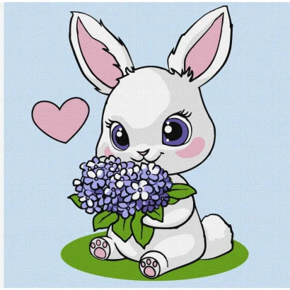 Картина за номерами "Зайчик з гортензіями" &copy;art_selena_ua KHO1244, 25х25 см