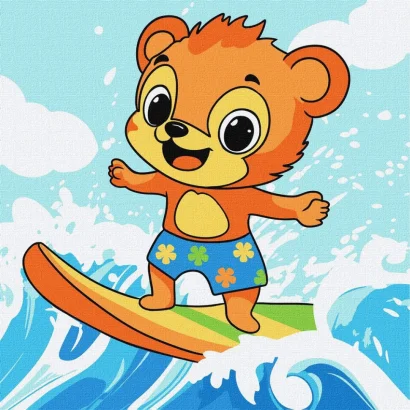 Картина за номерами "Літо. Ведмедик ловить хвилю" &copy;art_selena_ua KHO1250, 25х25 см