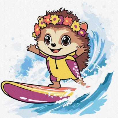 Картина за номерами "Літо. Їжак ловить хвилю" &copy;art_selena_ua KHO1255, 25х25 см