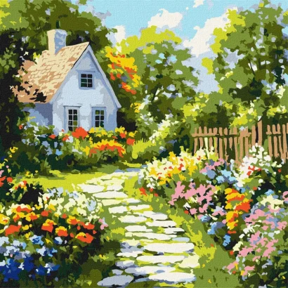Картина за номерами "Квіти біля хатини" &copy;art_selena_ua KHO6383, 40х40 см