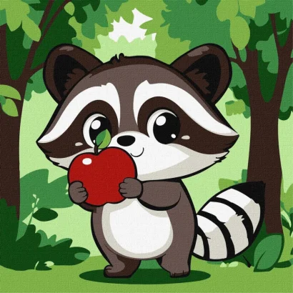 Картина за номерами "Милий єнот з яблучком" &copy;art_selena_ua KHO6719, 30х30 см