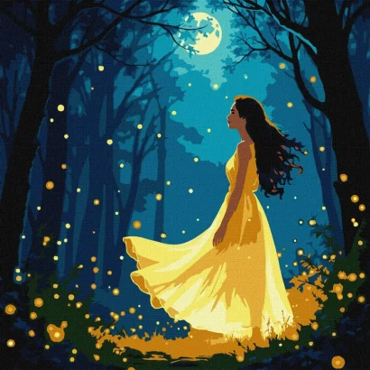 Картина за номерами "Дівчина серед світлячків" &copy;art_selena_ua KHO8576, 30х30 см