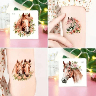 Набір тимчасових татуювань "Коні" Horses-20-01 розмір 6х6 см