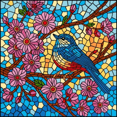 Картина за номерами "Вітраж. Синиця" &copy;art_selena_ua KHO5164, 30х30 см